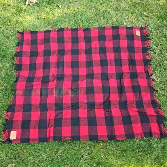 Pendleton Mosier Motor Robe Blanket Fringed Red Buffalo Plaid Wool Leather Strap - Picture 11 of 13